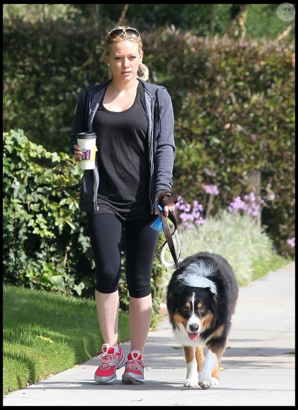 Hilary Duff a été aperçue, samedi 15 mai, en pleine promenade de son chien, dans les rues de Toluka Lake, profitant de  cette petite sortie pour se chercher un café.