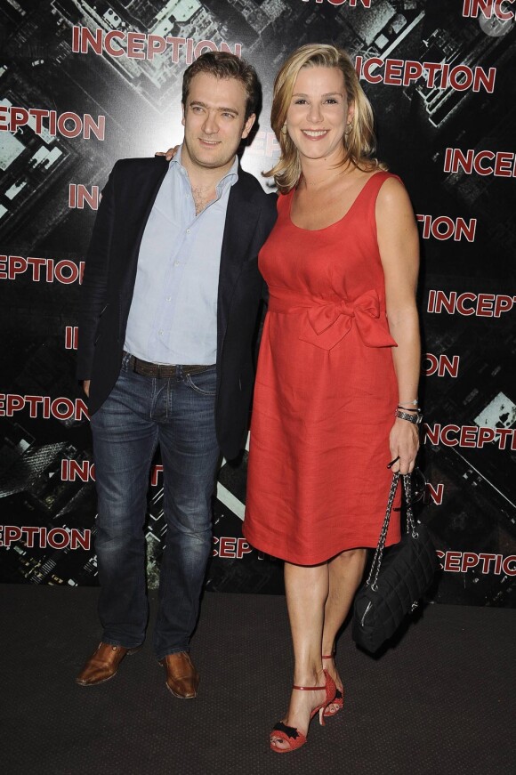 Laurence Ferrari, radieuse enceinte et son époux Renaud Capuçon à la première de Inception à Paris le 10 juillet 2010