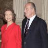La reine Sofia et le roi Juan Carlos au Palais Royal, à Madrid. 12/07/2010