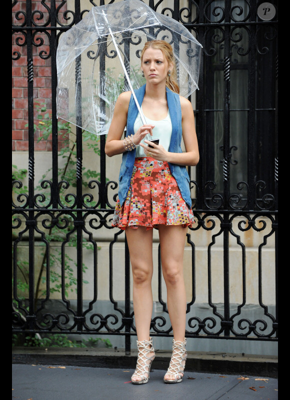 Blake Lively sur le tournage de Gossip Girl à New York, le 14 juillet 2010