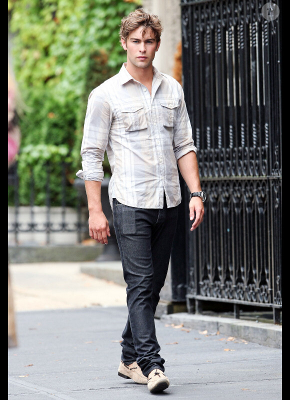 Chace Crawford sur le tournage de Gossip Girl à New York, le 14 juillet 2010