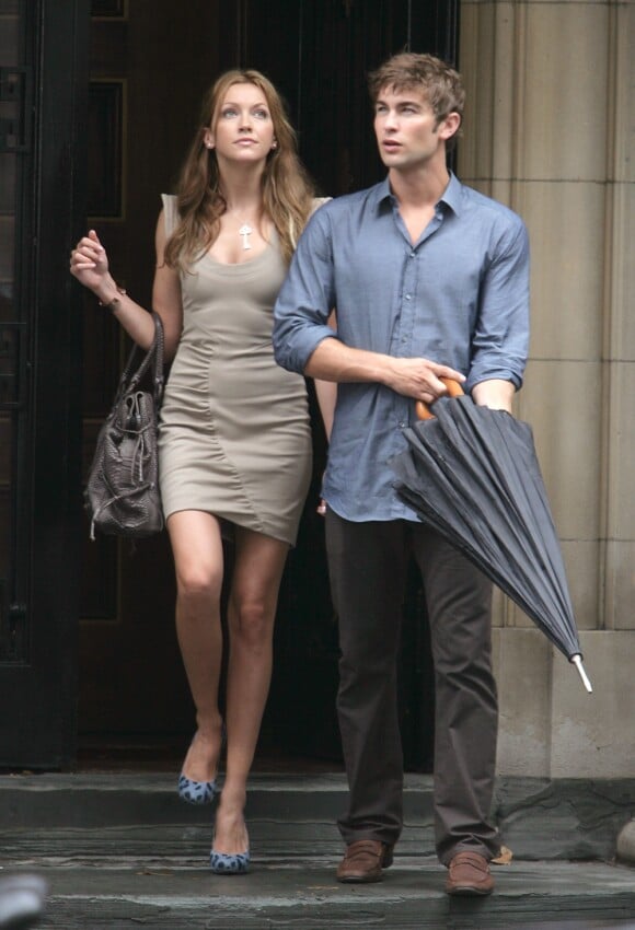 Katie Cassidy et Chace Crawford sur le tournage de la saison 4 de Gossip Girl à New York, le 14 juillet 2010.