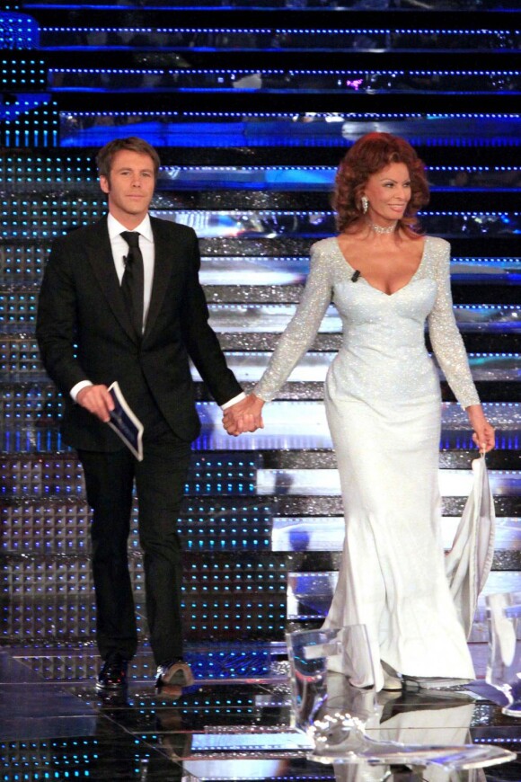 Emmanuel Philibert de Savoie et Sophia Loren lors de l'élection de Miss Italie. 13/09/2010
