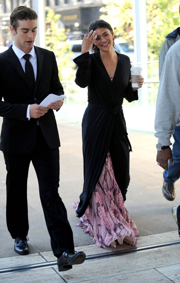 Jessica Szohr et Chace Crawford sur le tournage de Gossip Girl à New York, le 21 septembre 2010