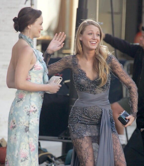 Leighton Meester et Blake Lively sur le tournage de Gossip Girl à New York, le 21 septembre 2010