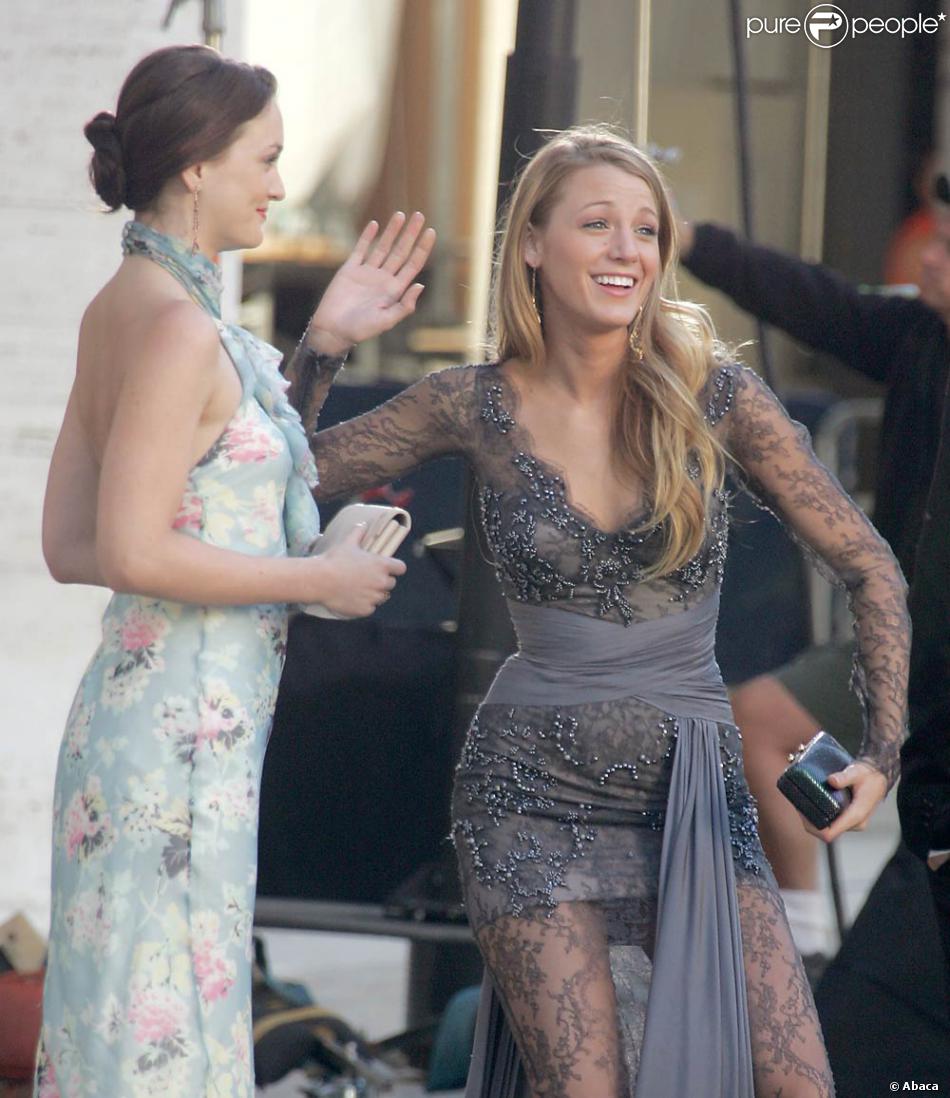 Leighton Meester et Blake Lively sur le tournage de Gossip Girl à New York, le 21 septembre 2010