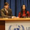 Demi Moore et Ashton Kutcher lors d'une conférence au quartier général de l'ONU à New York le 4 novembre 2010, pour le lancement d'un plan d'action contre le trafic sexuel et le travail forcé