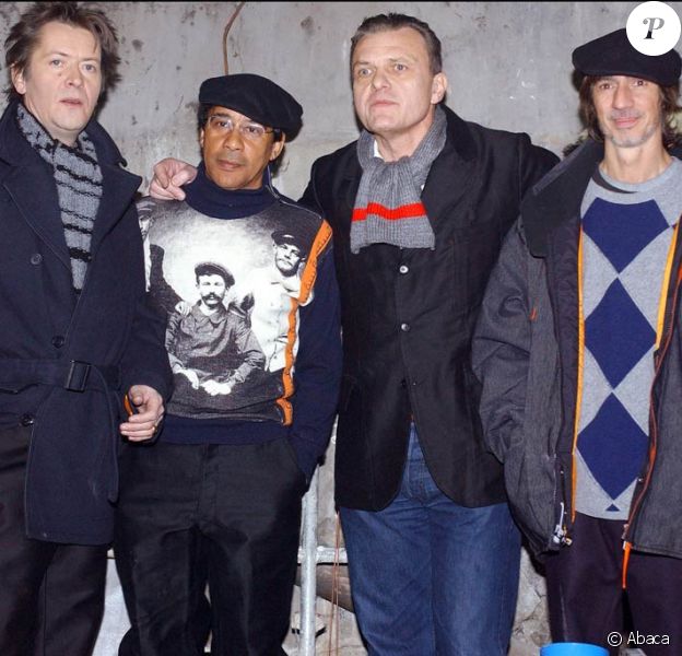 Jacno en 2003 avec Laurent Voulzy et Louis Bertignac pour la collection Working Class Heroes de son ami Castelbajac