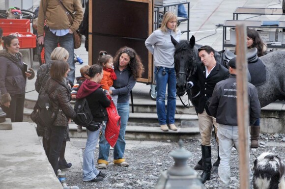 Jonathan Rhys-Meyers et Natalia Vodianova sur le tournage de Belle du Seigneur, à Camogli, en Italie, en novembre 2010.