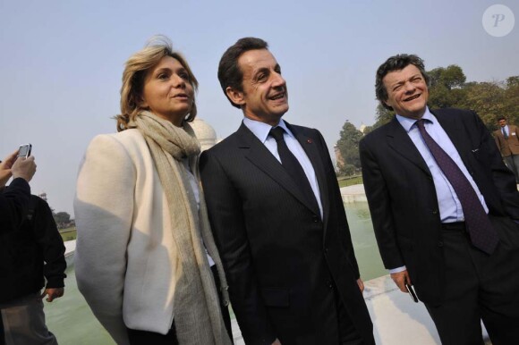 Valérie Pécresse, Nicolas Sarkozy et Jean-Louis Borloo, visite au Taj Mahal, le 26 janvier 2008
