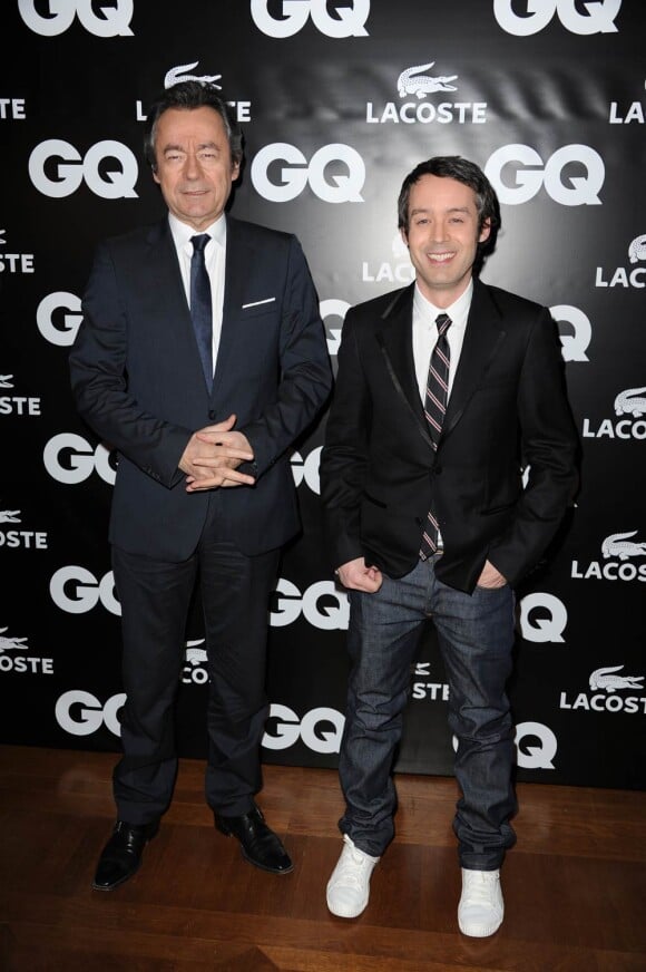 Michel Denisot et Yann Barthès à l'occasion de la GQ Man of the Year Party, dans l'enceinte du Shangri-La Hotel, à Paris, le 19 janvier 2011.
