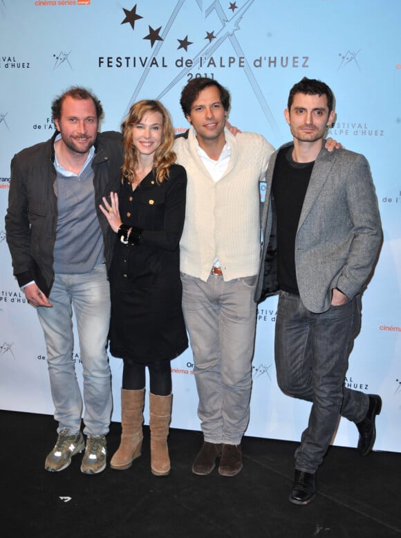 François Damiens, Pascale Arbillot, Laurent Lafitte et Alexandre Coffre lors du festival du film comique de l'Alpe d'Huez le 20 janvier 2011