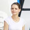 Katie Holmes, très souriante, sur le tournage de Jack and Jill, à Los Angeles.