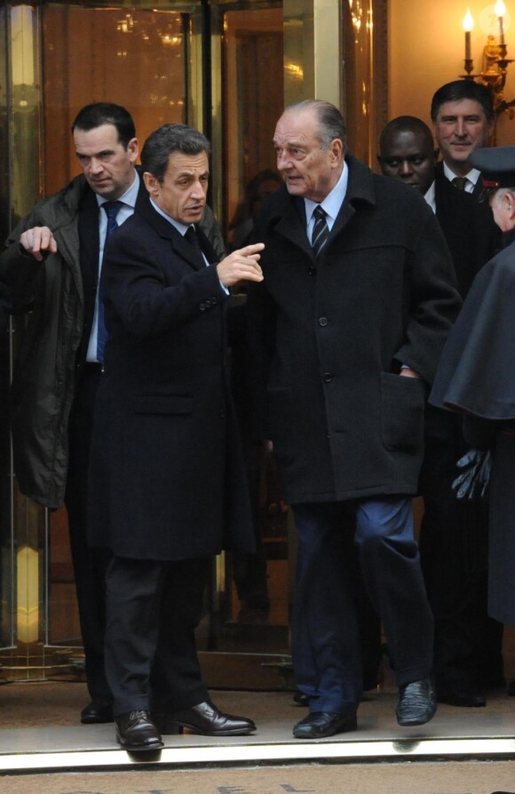 Nicolas Sarkozy et Jacques Chirac ont déjeuné ensemble à l'Hôtel Bristol, le 21 janvier 2011.