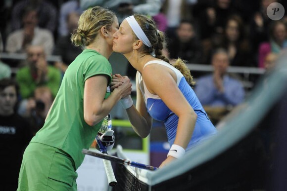 Petra Kvitova et Kim Clijsters à la finale du 19e Open GDF Suez, le 13 février 2011.