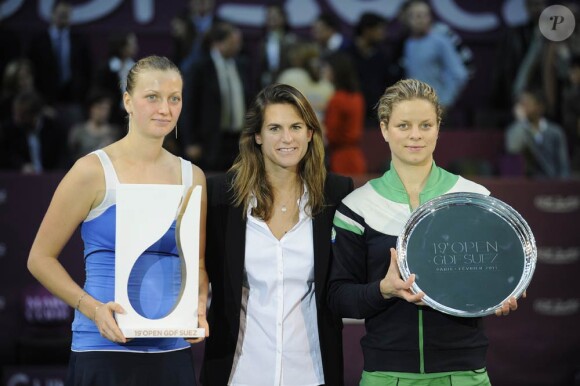 Petra Kvitova, Kim Clijsters et Amélie Mauresmo à la finale du 19e Open GDF Suez, le 13 février 2011.