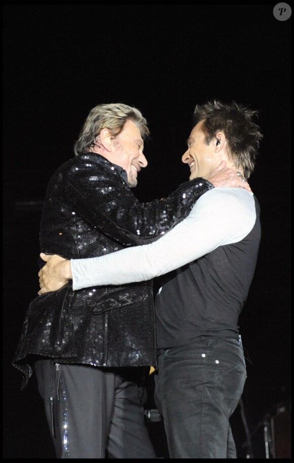 David et Johnny Hallyday sur scène en 2009.