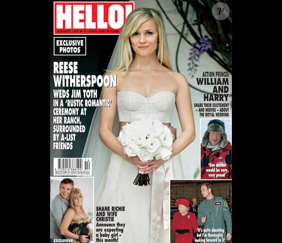 Reese Witherspoon en couverture de Hello pour son mariage avec Jim Toth