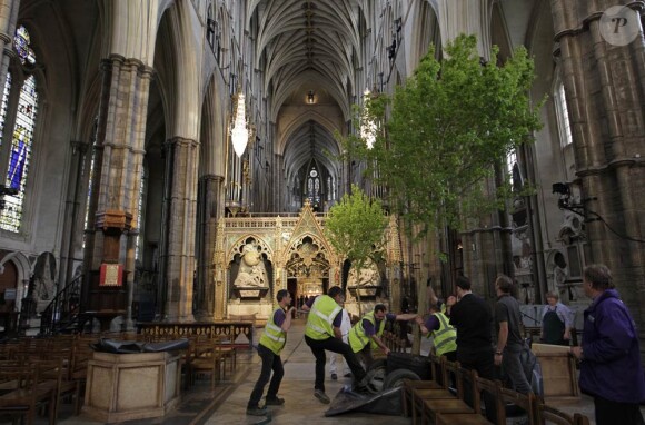 Dans la semaine précédant le mariage, la décoration florale, incluant huit arbres (érables et charmes) de 6 mètres de haut, ont été implantés dans l'abbaye de Westminster.