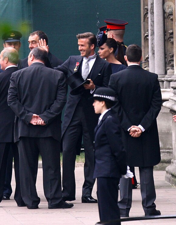 David et Victoria Beckham au mariage du prince William et de Kate Middleton, le 29 avril 2011, à Westminster (Londres).