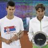 Novak Djokovic et Rafael Nadal lors de la finale de l'Open de Madrid, le 8 mai 2011.