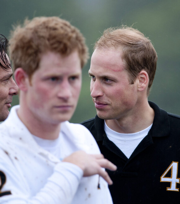 Les princes Harry et William lors du tournoi de polo caritatif à Sunninghill, près d'Ascot en Angleterre le 12 juin 2011