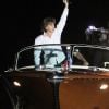 Arrivée de Jean-Michel Jarre en Riva pour le concert son et lumière préparé et donné spécialement en l'honneur des jeunes mariés Albert de Monaco et Charlene Wittstock. Monaco, le 1er juillet 2011