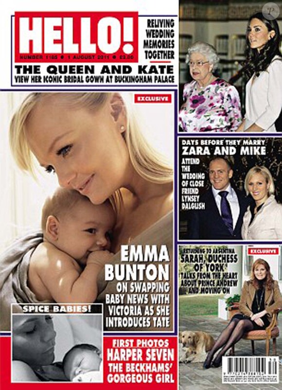 Emma Bunton et son fils Tate en couverture du magazine Hello!, édition anglaise, juillet 2011.