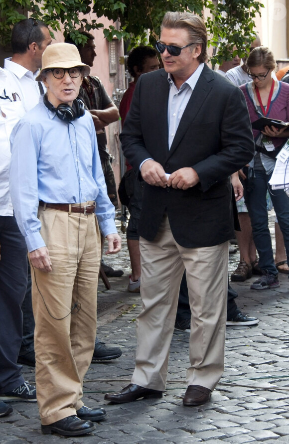 Woody Allen et Alec Baldwin sur le tournage du film Bop Decameron à Rome le 26 juillet 2011