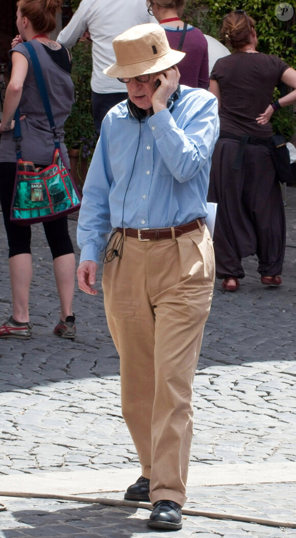Woody Allen sur le tournage du film Bop Decameron à Rome le 26 juillet 2011