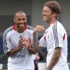 Thierry Henry et David Beckham à l'entraînement le 25 juillet 2011 à New York en vue du All-Star Game contre Manchester United le 27.