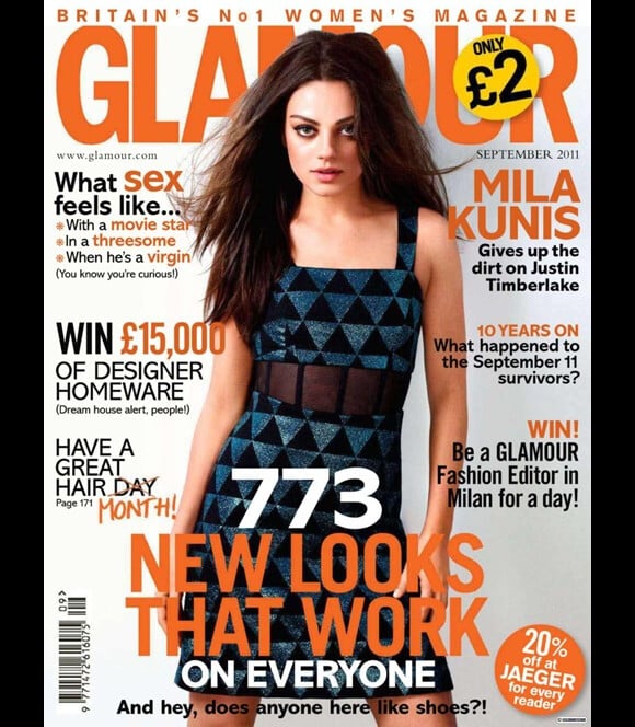 Mila Kunis en couverture de Glamour UK de septembre 2011