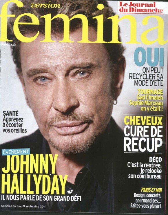 Johnny Hallyday en couverture de Version Fémina, en kiosques le 4 septembre 2011.