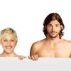 Détournement de l'affiche promotionnelle de la neuvième saison de Two and a half men avec Ashton Kutcher, par Ellen DeGeneres, septembre 2011.