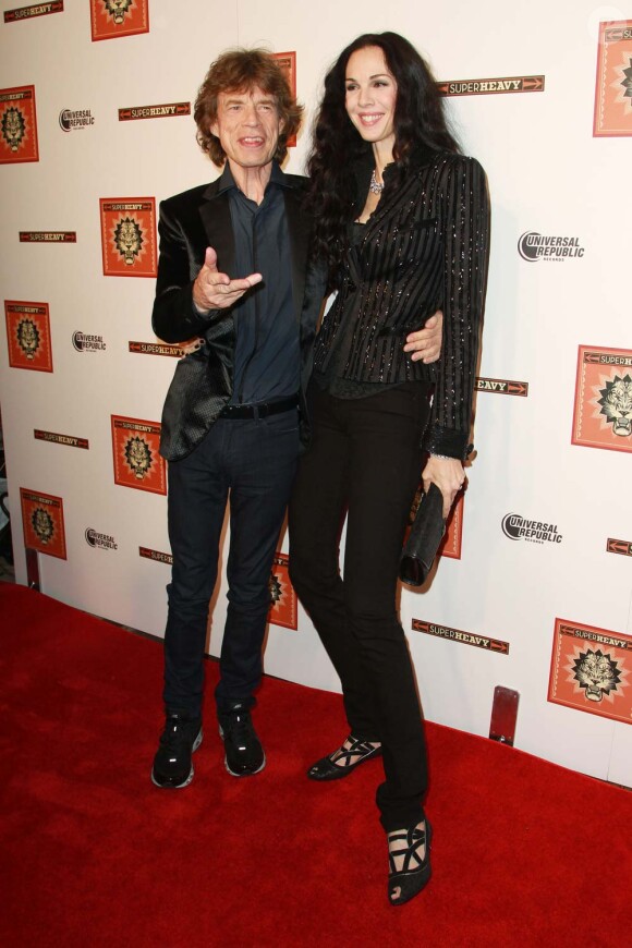 Mick Jagger et L'Wren Scott au lancement de l'album SuperHeavy à New York, le 21 septembre 2011.