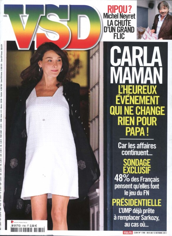 Carla Bruni-Sarkozy en couverture du nouveau numéro de VSD, en kiosques le 6 octobre 2011.
