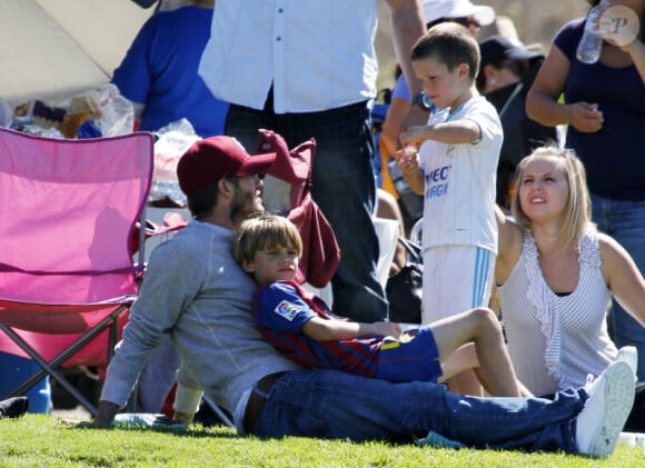 David Beckham et ses deux enfants Romeo et Cruz le 9 octobre 2011 à Los Angeles