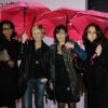 Audrey Pulvar, Flavie Flament, Cécilia Hornus et Faustine Bollaert lors la soirée Pink Ribbon, un évènement pour la lutte contre le cancer du sein, au Grand Palais le 29 octobre 2011 à Paris
 
 