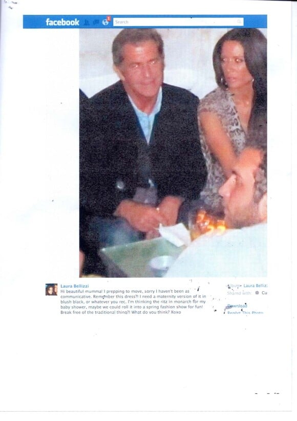 Mel Gibson et Laura Bellizzi, photo publiée sur le compte Facebook de madame.