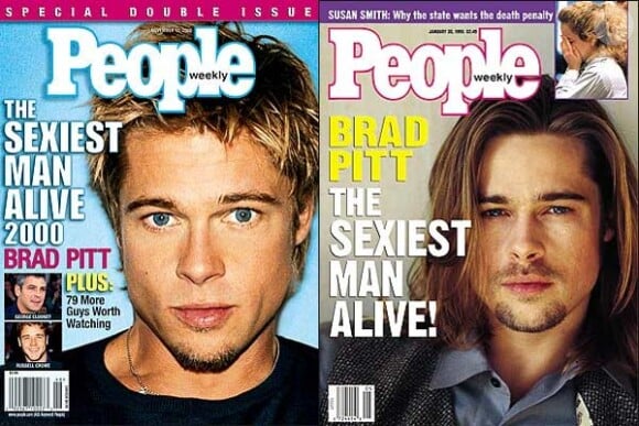 Brad Pitt élu par deux fois Homme le plus sexy par le magazine People, en 2000 (gauche) et en 1995 (droite).