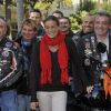 La princesse Stéphanie de Monaco prend la pose avec le Club de Harley Davidson de Monaco alors qu'elle rend hommage aux personnes décédées du virus du Sida le 28 novembre 2011 à Monaco