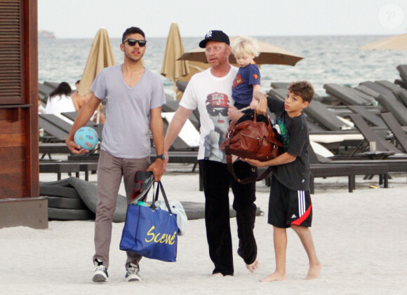 Boris Becker et ses fils Noah, Elias et Amadeus à Miami le 31 décembre 2011