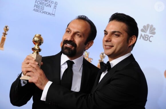 Asghar Farhadi et Peyman Moadi, meilleur film étranger pour Une séparation aux Golden Globes à Los Angeles, le 15 janvier 2012.