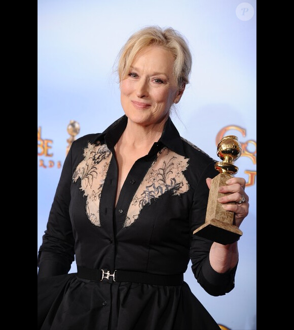 Meryl Streep, meilleure actrice pour La Dame de Fer aux Golden Globes à Los Angeles, le 15 janvier 2012.