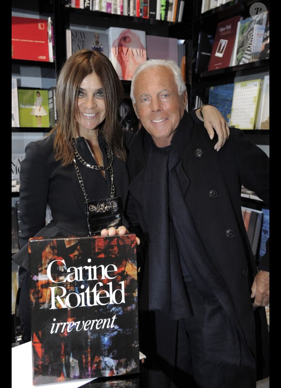 Carine Roitfeld et Giorgio Armani à Milan, le 17 janvier 2012.