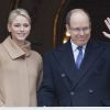 Le prince Albert de Monaco et la princesse Charlene lors des célébrations de sainte Dévote le 26 janvier 2012. Le 2 février, le souverain monégasque a officiellement présenté son épouse aux élus du Conseil national.