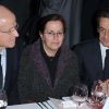 Nicolas Sarkozy arrive au dîner du CRIF à Paris, le 8 février 2012. Il est accompagné de Noam et Aviva Shalit, les parents de l'ex-otage franco-israélien Gilad Shalit, retenu captif pendant plus de cinq ans à Gaza par le Hamas et libéré le 18 octobre dernier.