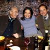 Manuel Canovas avec Sophie Douzal et Franz Potisek lors de la soirée de lancement du restaurant éphémère du Plaza Athénée Les bancs d'hiver. Le 16 février 2012