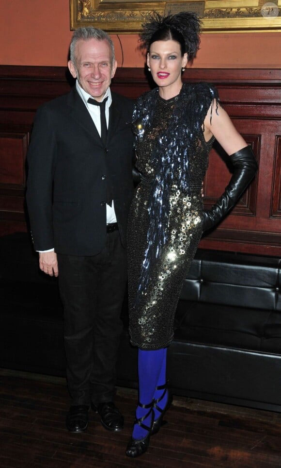 Jean-Paul Gaultier et Linda Evangelista au lycée français de New York. Le 17 mars 2012.