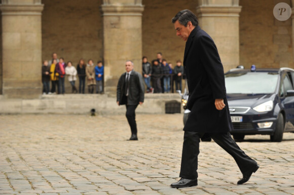 François Fillon lors de l'hommage à Pierre Schoendoerffer aux Invalides à Paris le 19 mars 2012